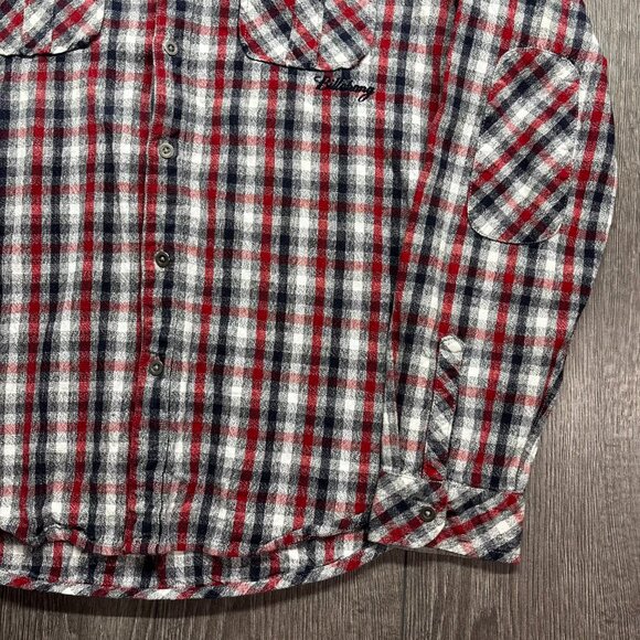 Billabong Flannel Shirt Plaid Large Red Western Surf Elbow Patches - Picture 5 of 10